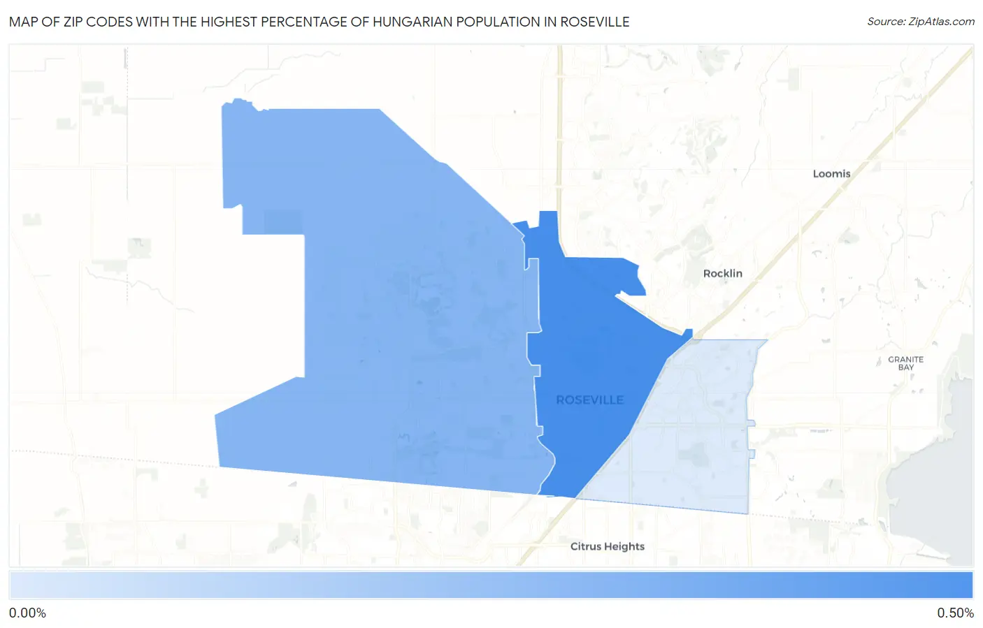 Zip Codes with the Highest Percentage of Hungarian Population in Roseville Map