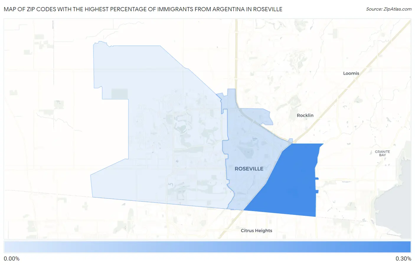 Zip Codes with the Highest Percentage of Immigrants from Argentina in Roseville Map