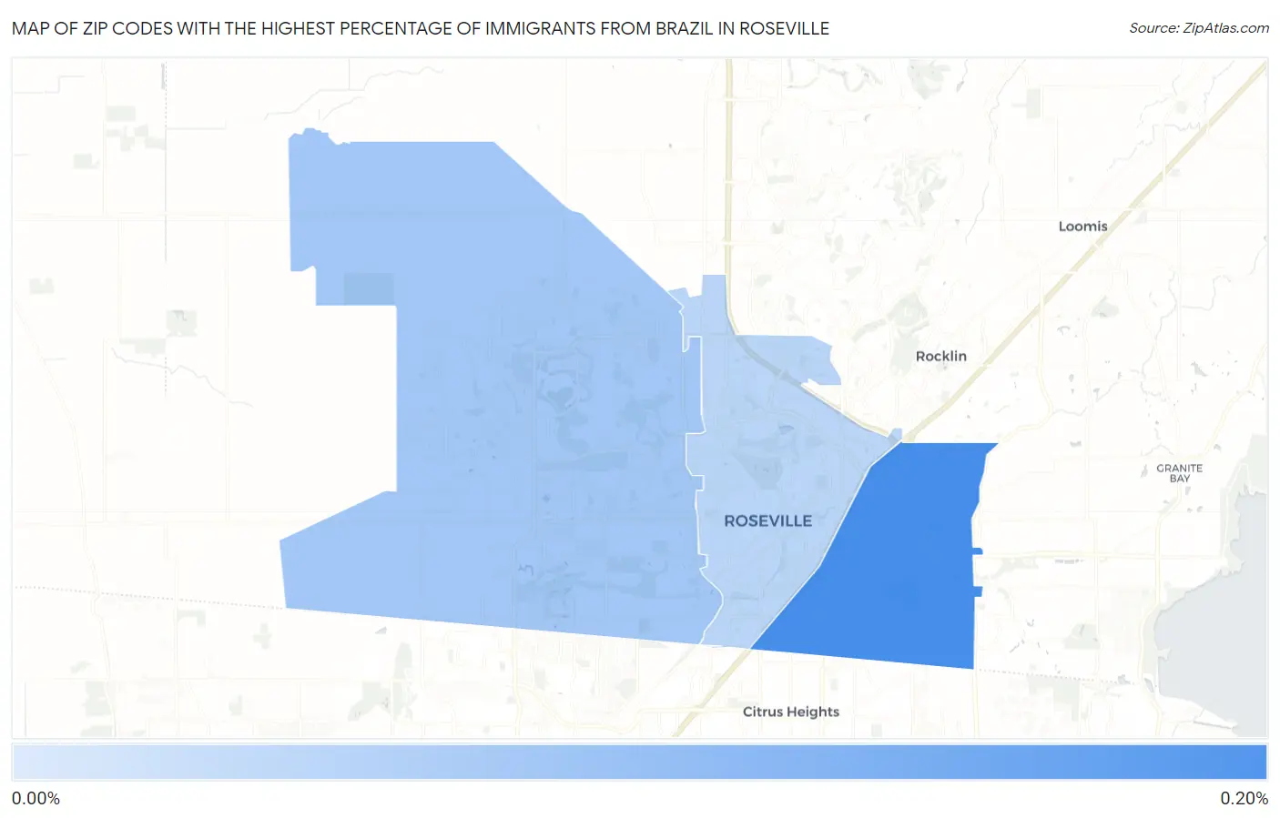 Zip Codes with the Highest Percentage of Immigrants from Brazil in Roseville Map