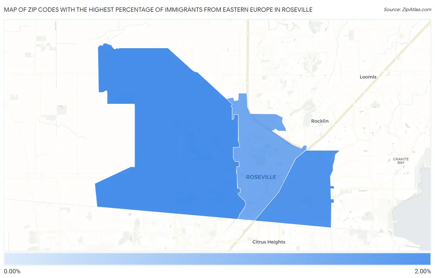 Zip Codes with the Highest Percentage of Immigrants from Eastern Europe in Roseville Map