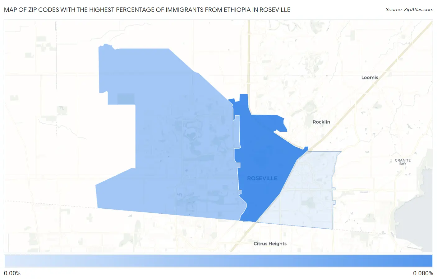 Zip Codes with the Highest Percentage of Immigrants from Ethiopia in Roseville Map