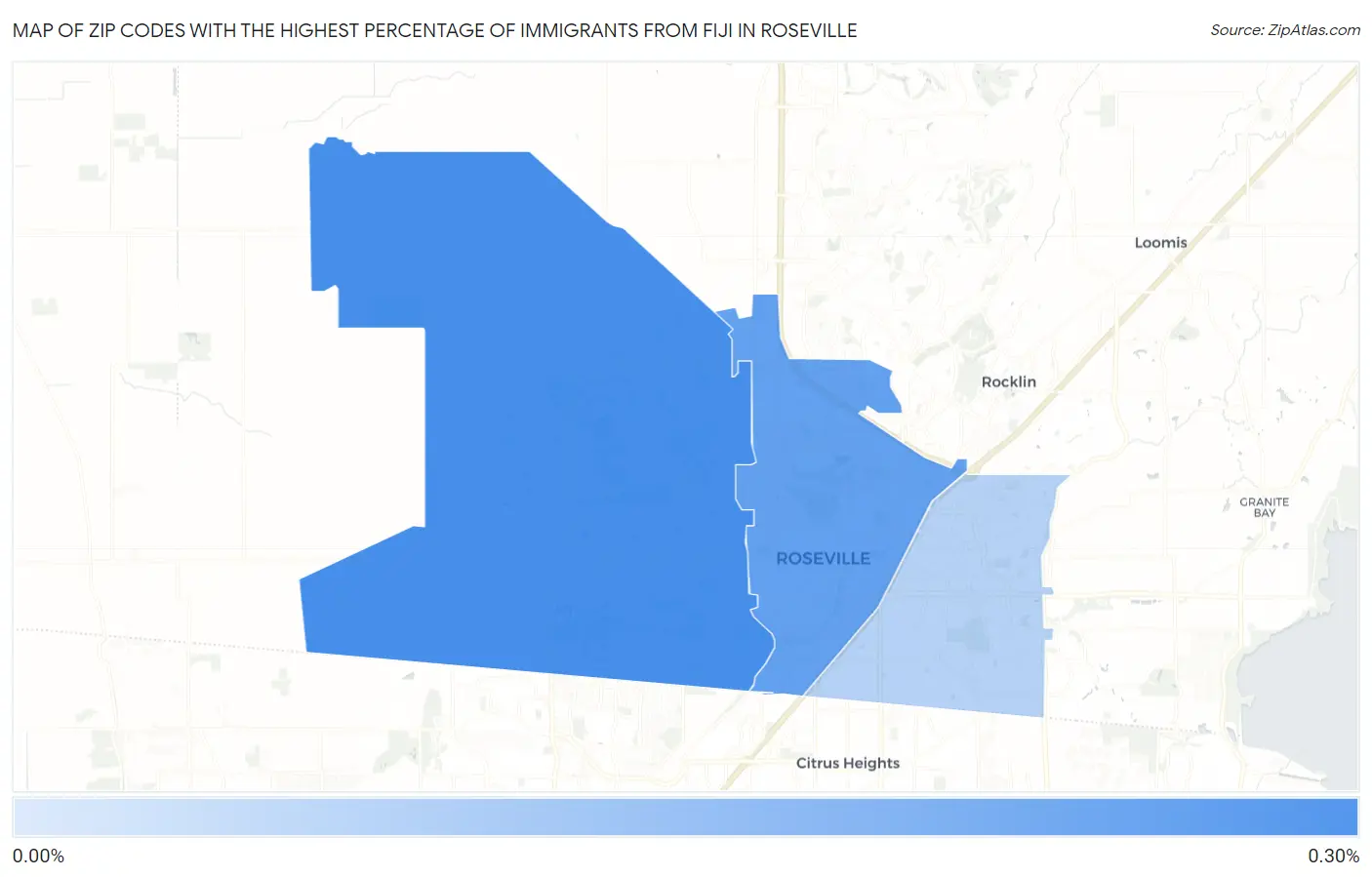 Zip Codes with the Highest Percentage of Immigrants from Fiji in Roseville Map