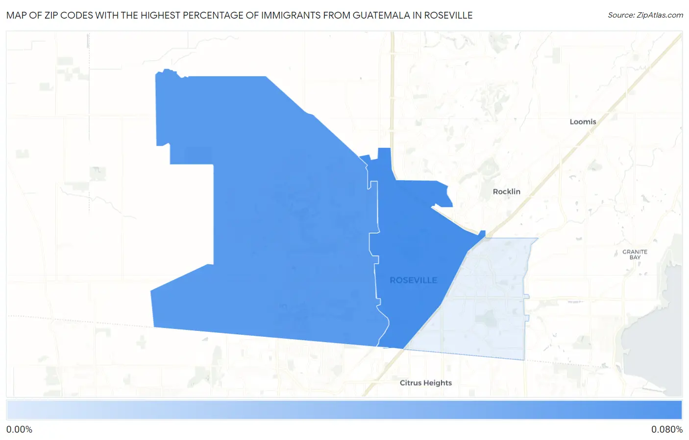Zip Codes with the Highest Percentage of Immigrants from Guatemala in Roseville Map