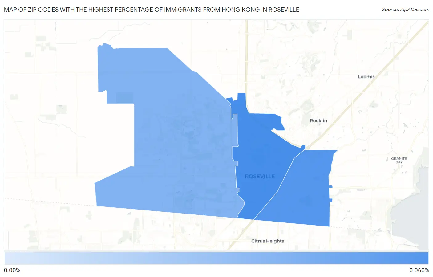 Zip Codes with the Highest Percentage of Immigrants from Hong Kong in Roseville Map