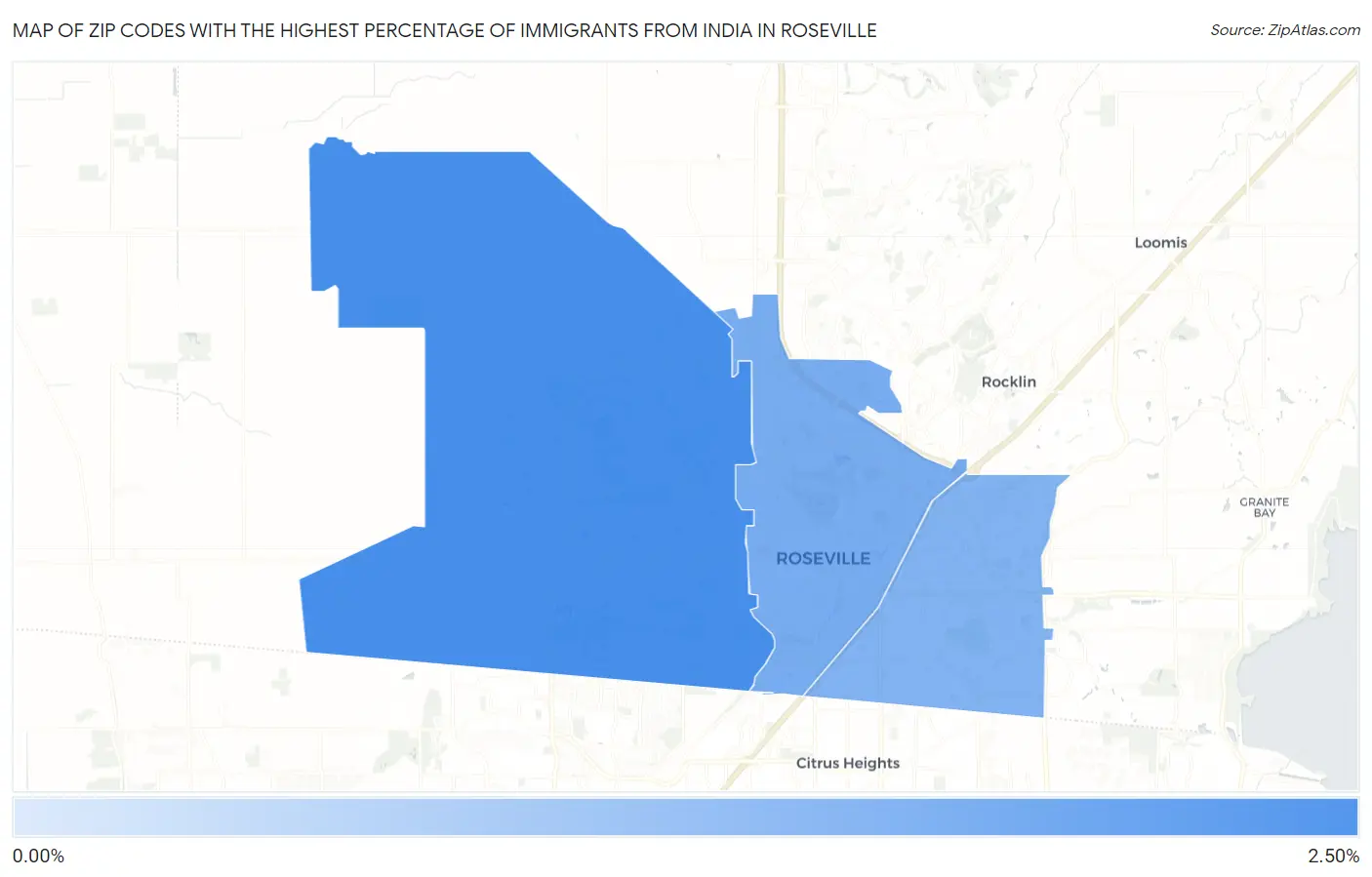 Zip Codes with the Highest Percentage of Immigrants from India in Roseville Map