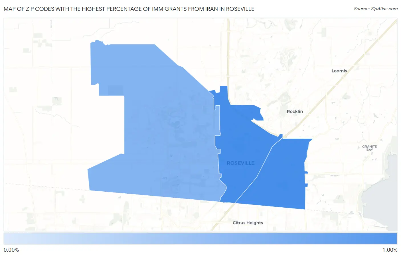 Zip Codes with the Highest Percentage of Immigrants from Iran in Roseville Map