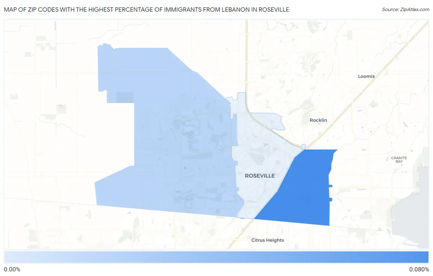 Zip Codes with the Highest Percentage of Immigrants from Lebanon in Roseville Map