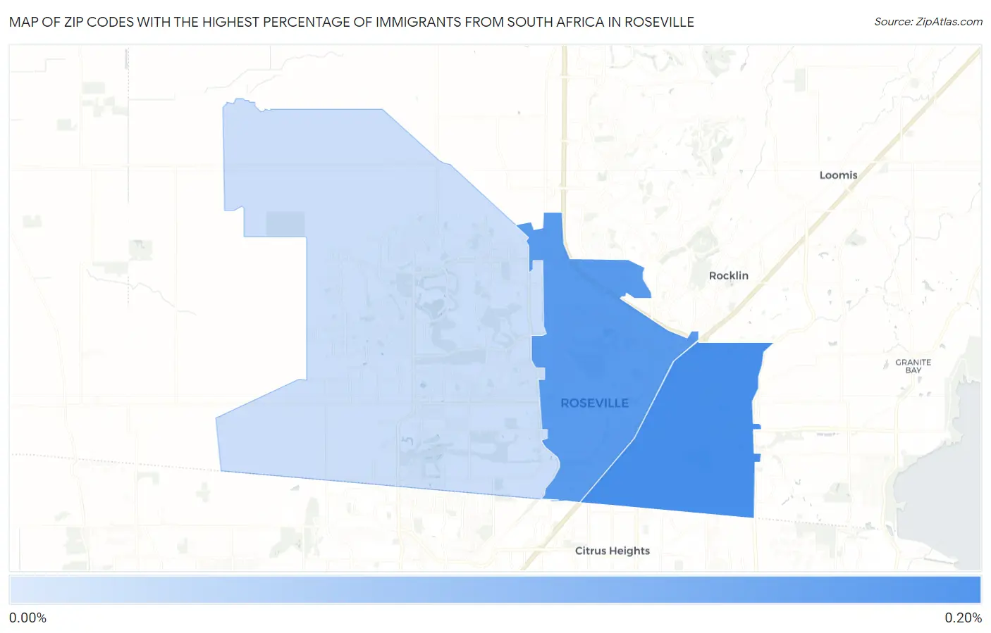 Zip Codes with the Highest Percentage of Immigrants from South Africa in Roseville Map