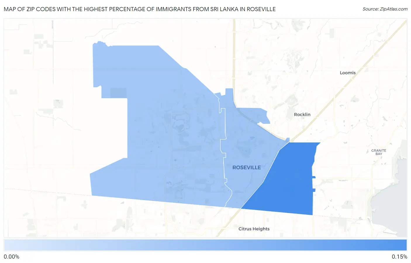 Zip Codes with the Highest Percentage of Immigrants from Sri Lanka in Roseville Map
