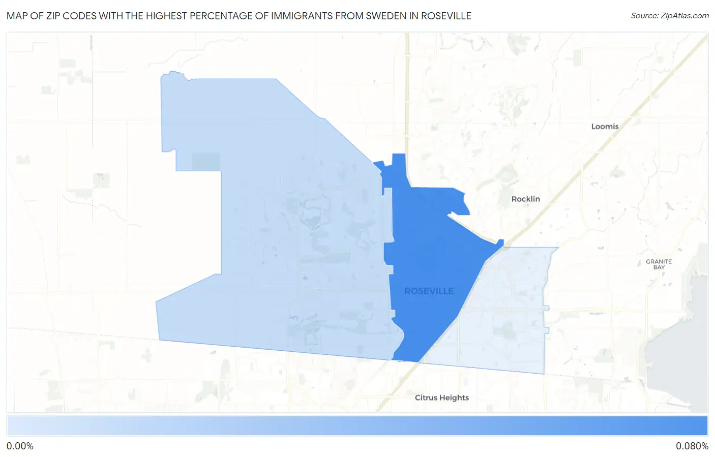 Zip Codes with the Highest Percentage of Immigrants from Sweden in Roseville Map