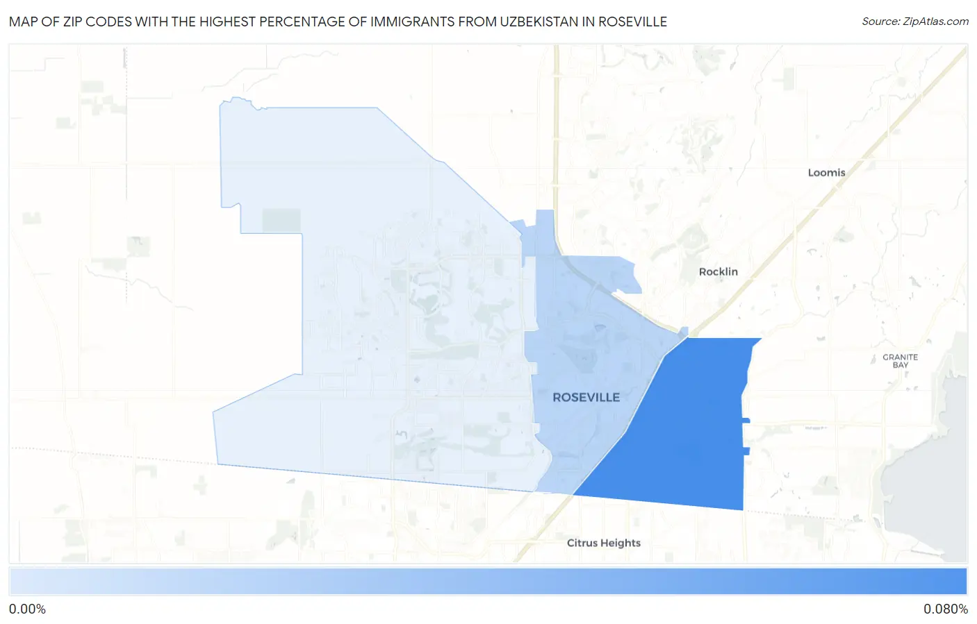Zip Codes with the Highest Percentage of Immigrants from Uzbekistan in Roseville Map