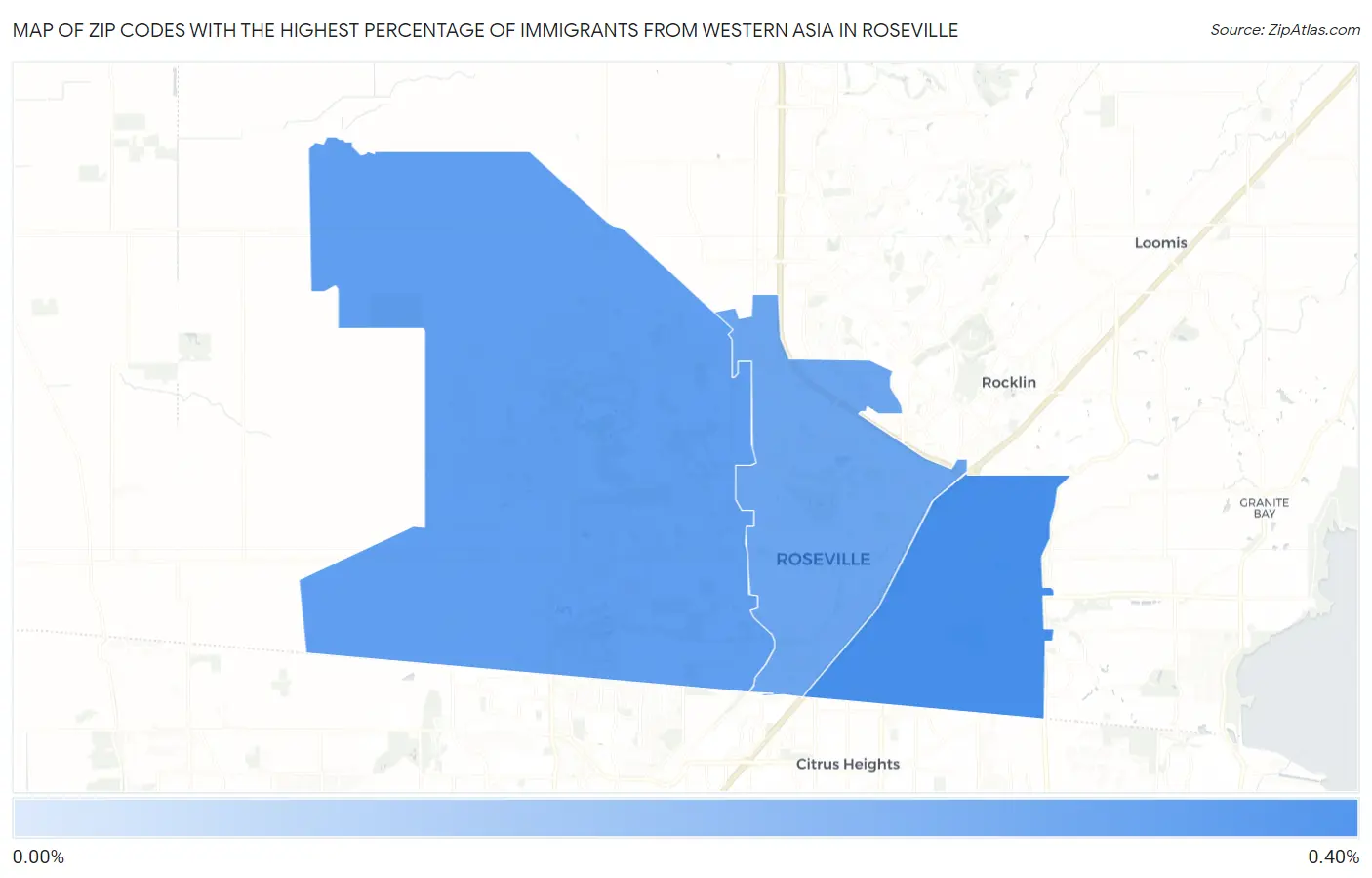 Zip Codes with the Highest Percentage of Immigrants from Western Asia in Roseville Map