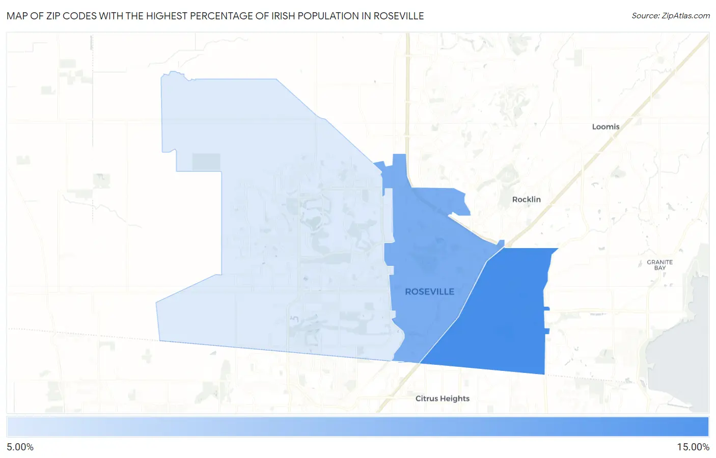 Zip Codes with the Highest Percentage of Irish Population in Roseville Map