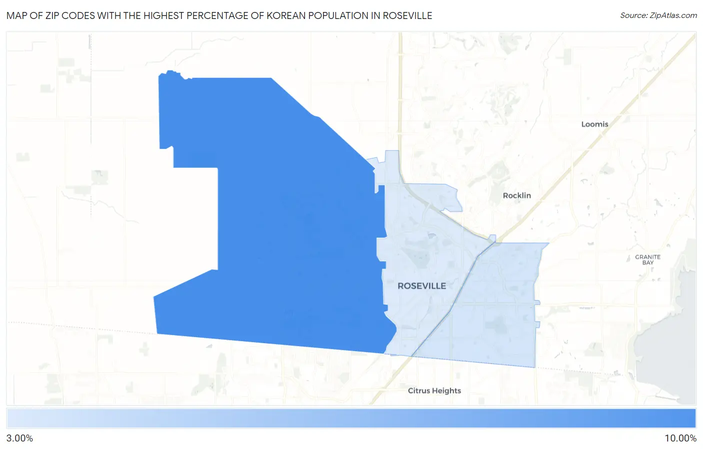 Zip Codes with the Highest Percentage of Korean Population in Roseville Map