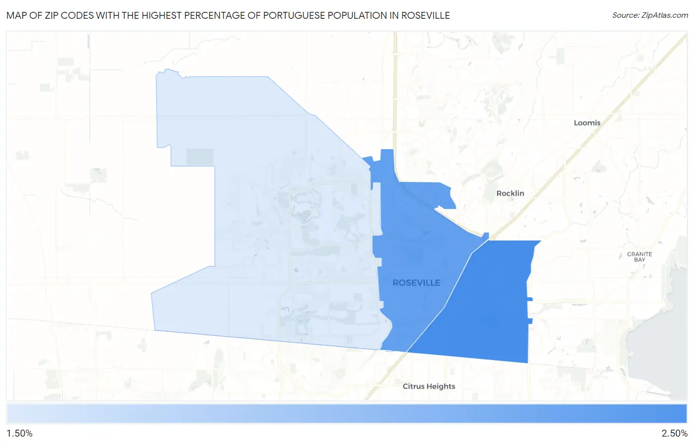 Zip Codes with the Highest Percentage of Portuguese Population in Roseville Map