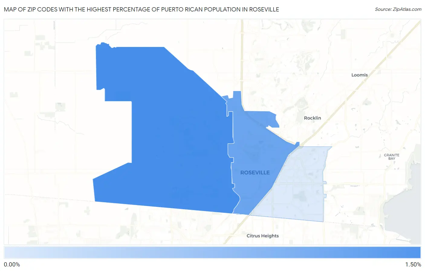 Zip Codes with the Highest Percentage of Puerto Rican Population in Roseville Map