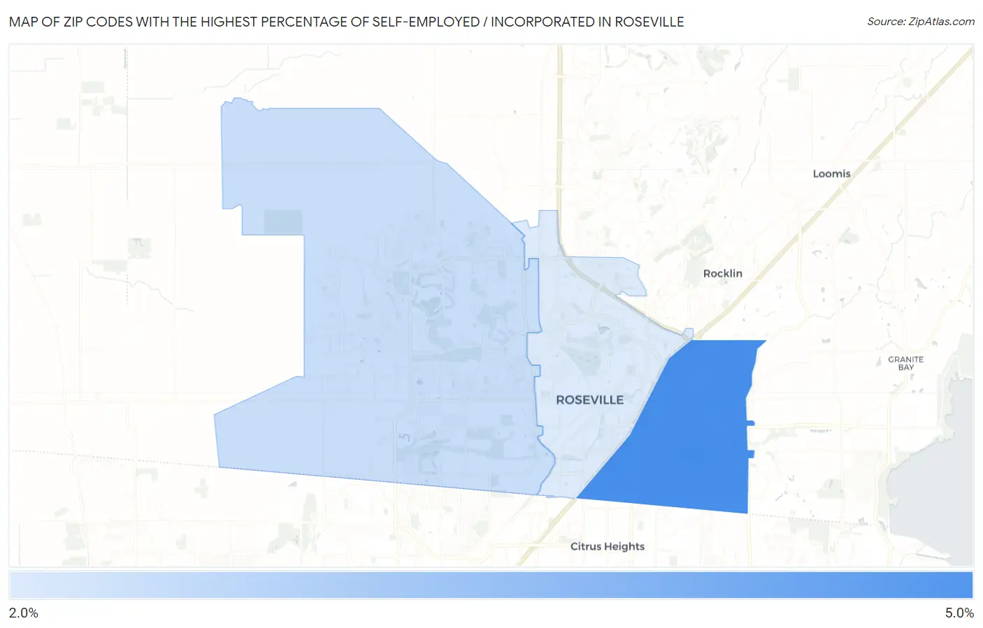 Zip Codes with the Highest Percentage of Self-Employed / Incorporated in Roseville Map