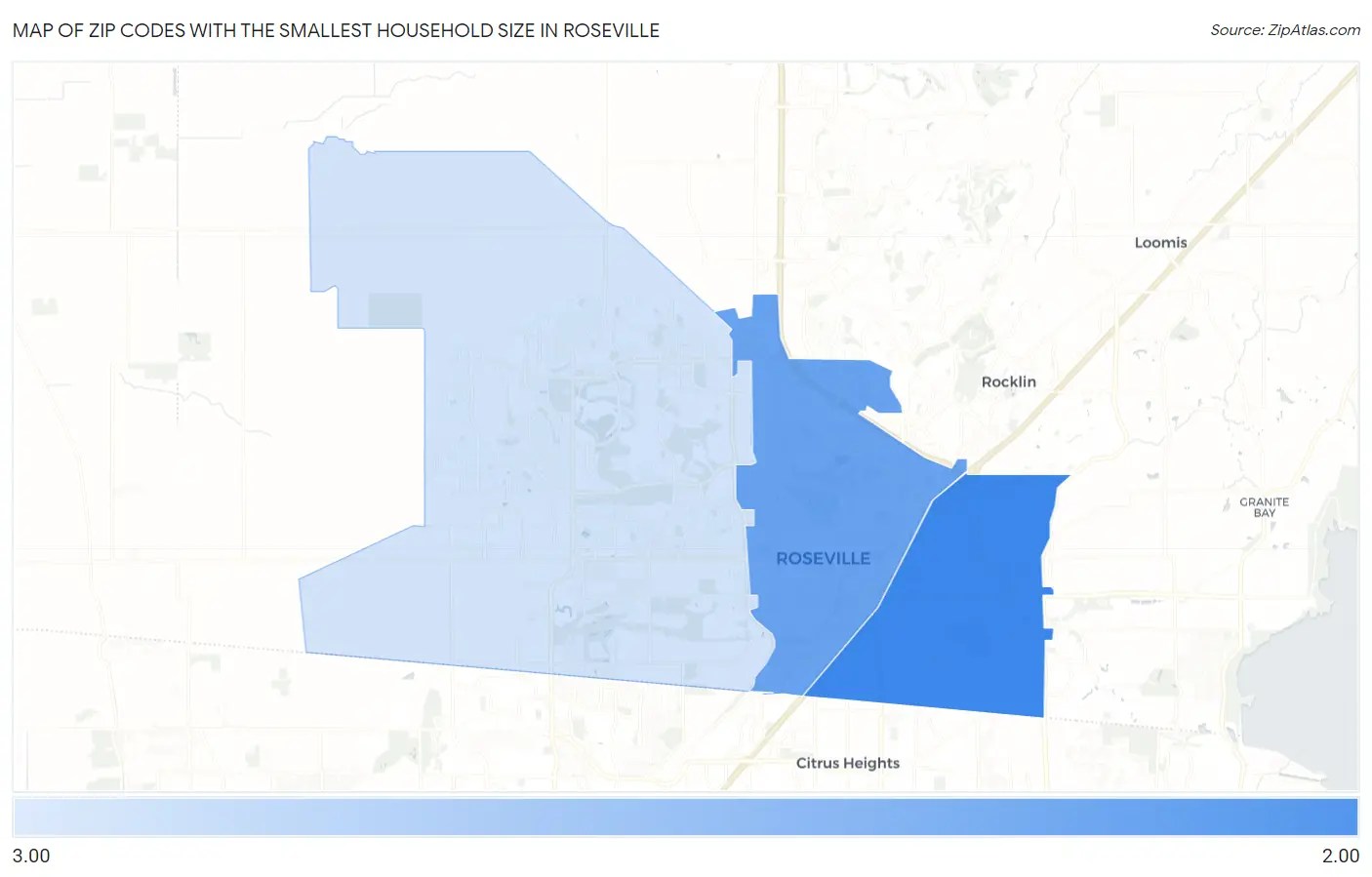Zip Codes with the Smallest Household Size in Roseville Map