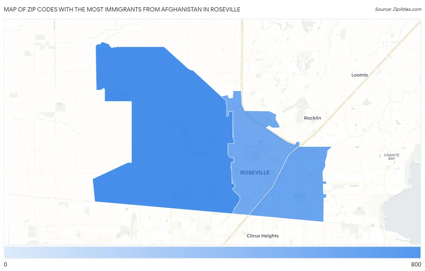 Zip Codes with the Most Immigrants from Afghanistan in Roseville Map