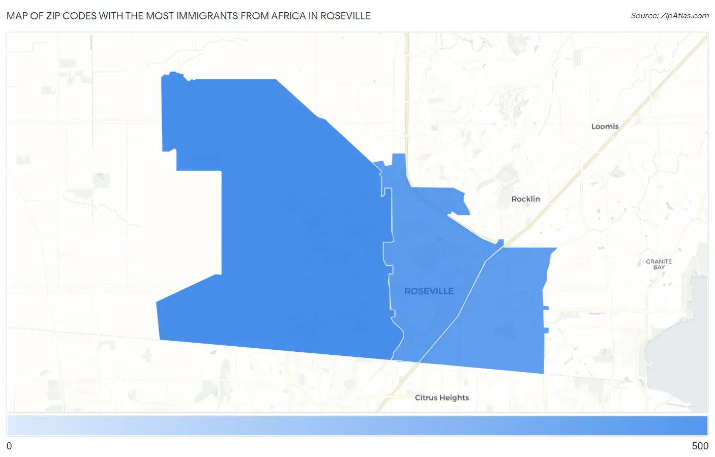Zip Codes with the Most Immigrants from Africa in Roseville Map