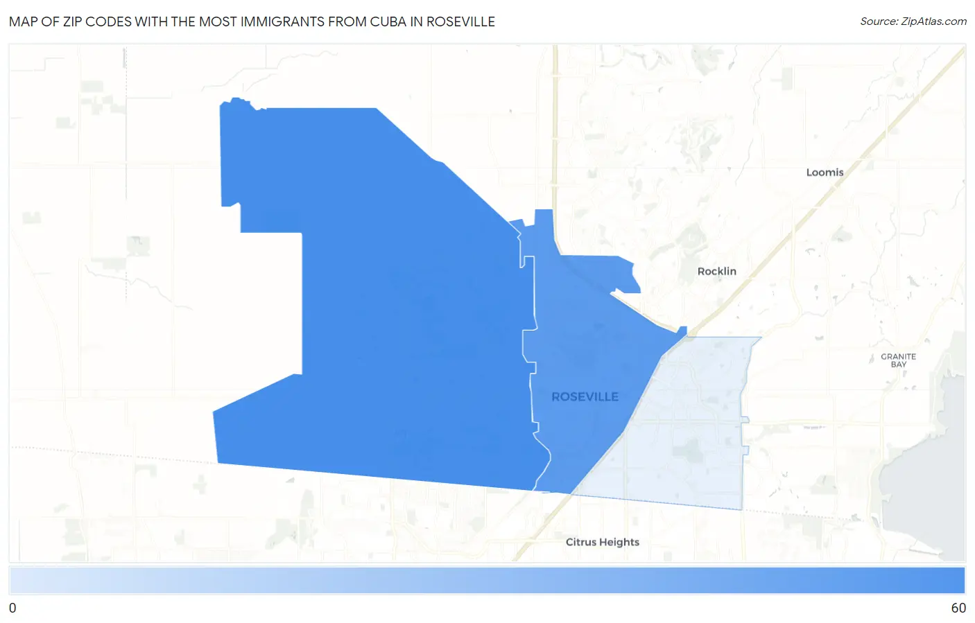 Zip Codes with the Most Immigrants from Cuba in Roseville Map