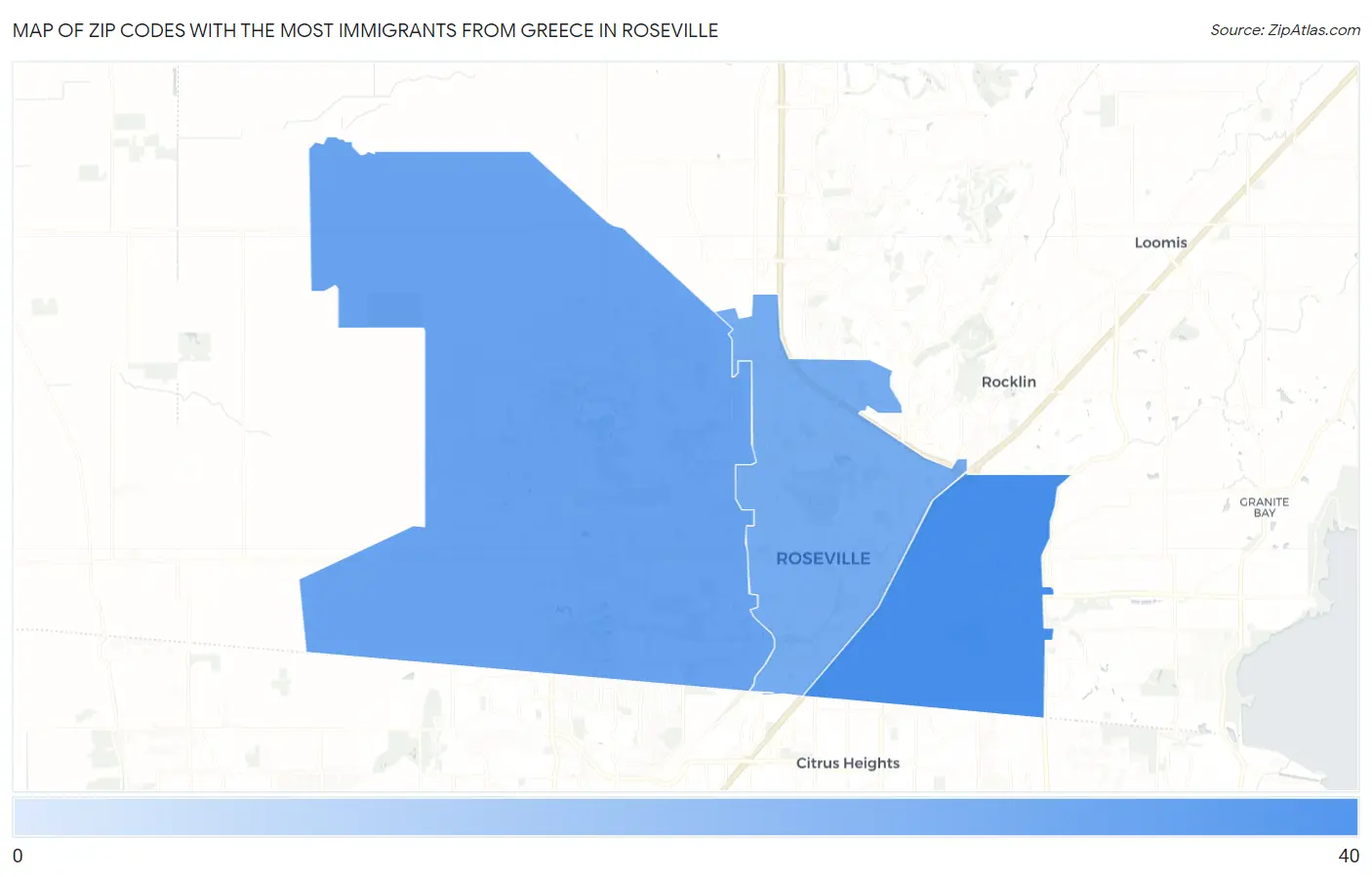 Zip Codes with the Most Immigrants from Greece in Roseville Map