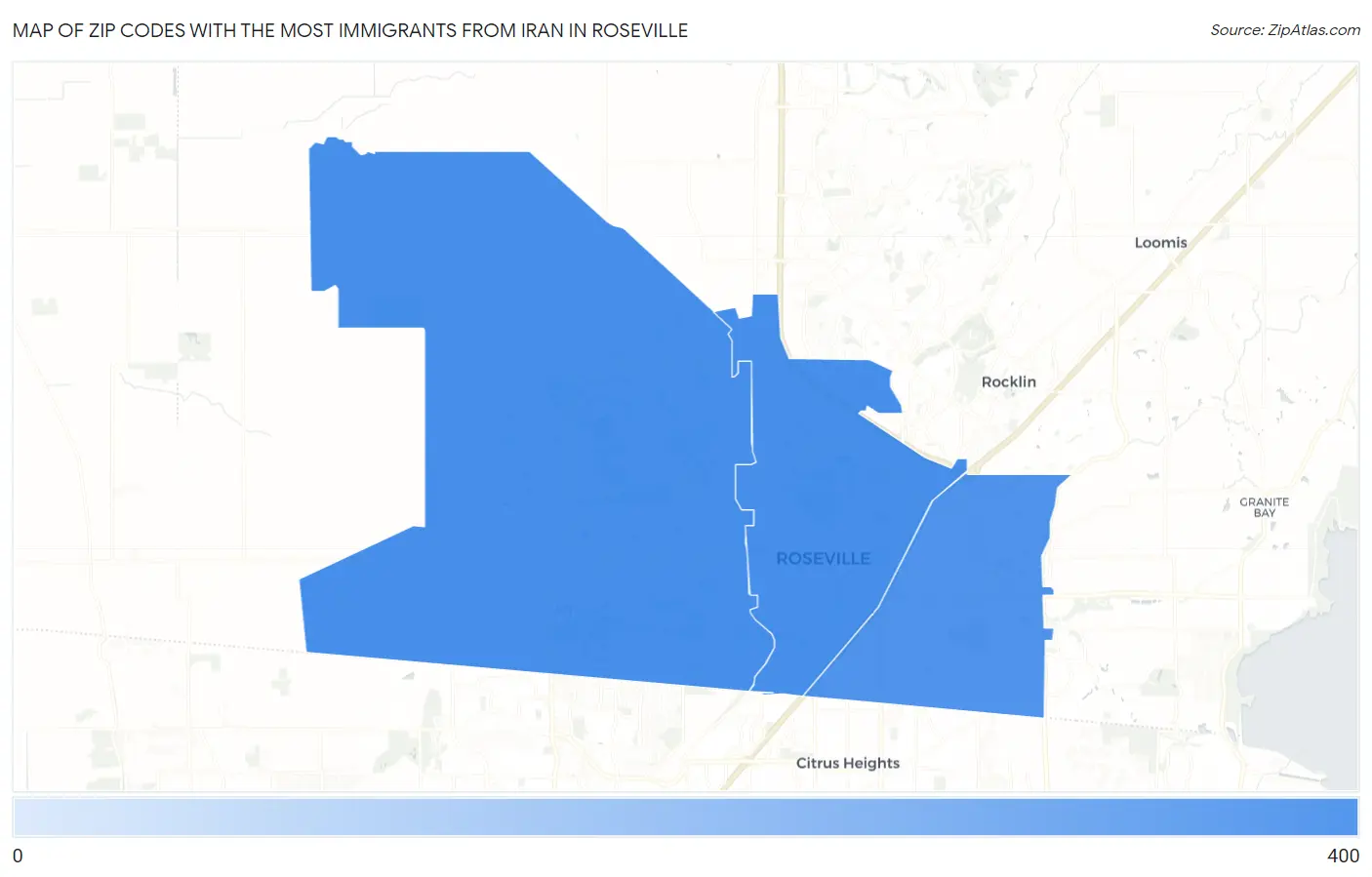 Zip Codes with the Most Immigrants from Iran in Roseville Map