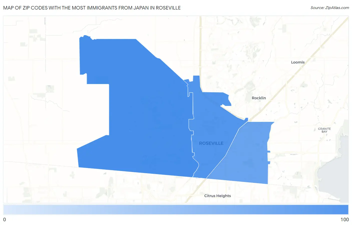 Zip Codes with the Most Immigrants from Japan in Roseville Map