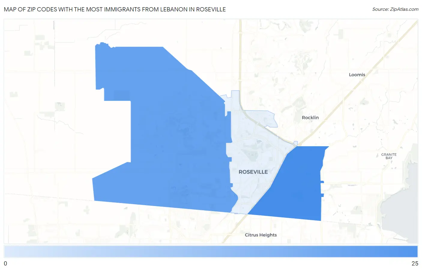 Zip Codes with the Most Immigrants from Lebanon in Roseville Map