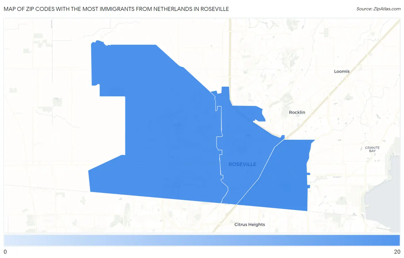 Zip Codes with the Most Immigrants from Netherlands in Roseville Map