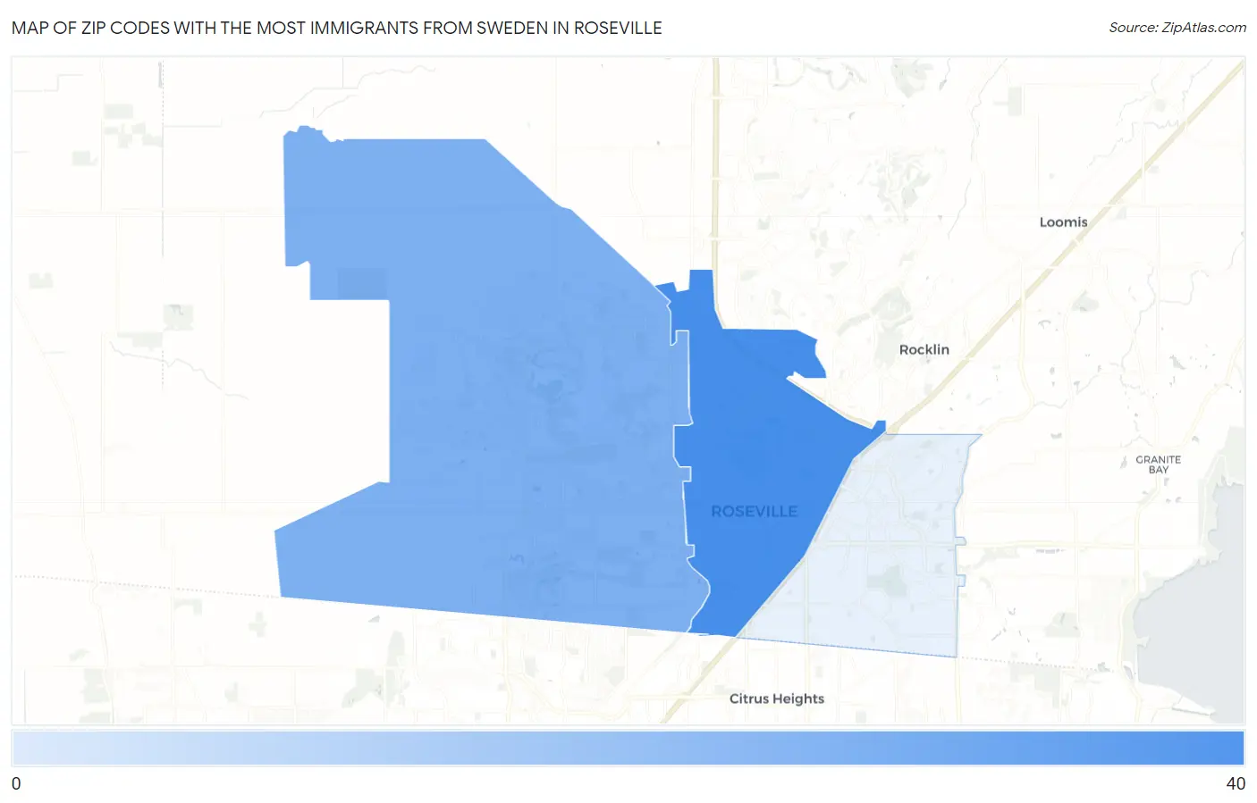 Zip Codes with the Most Immigrants from Sweden in Roseville Map