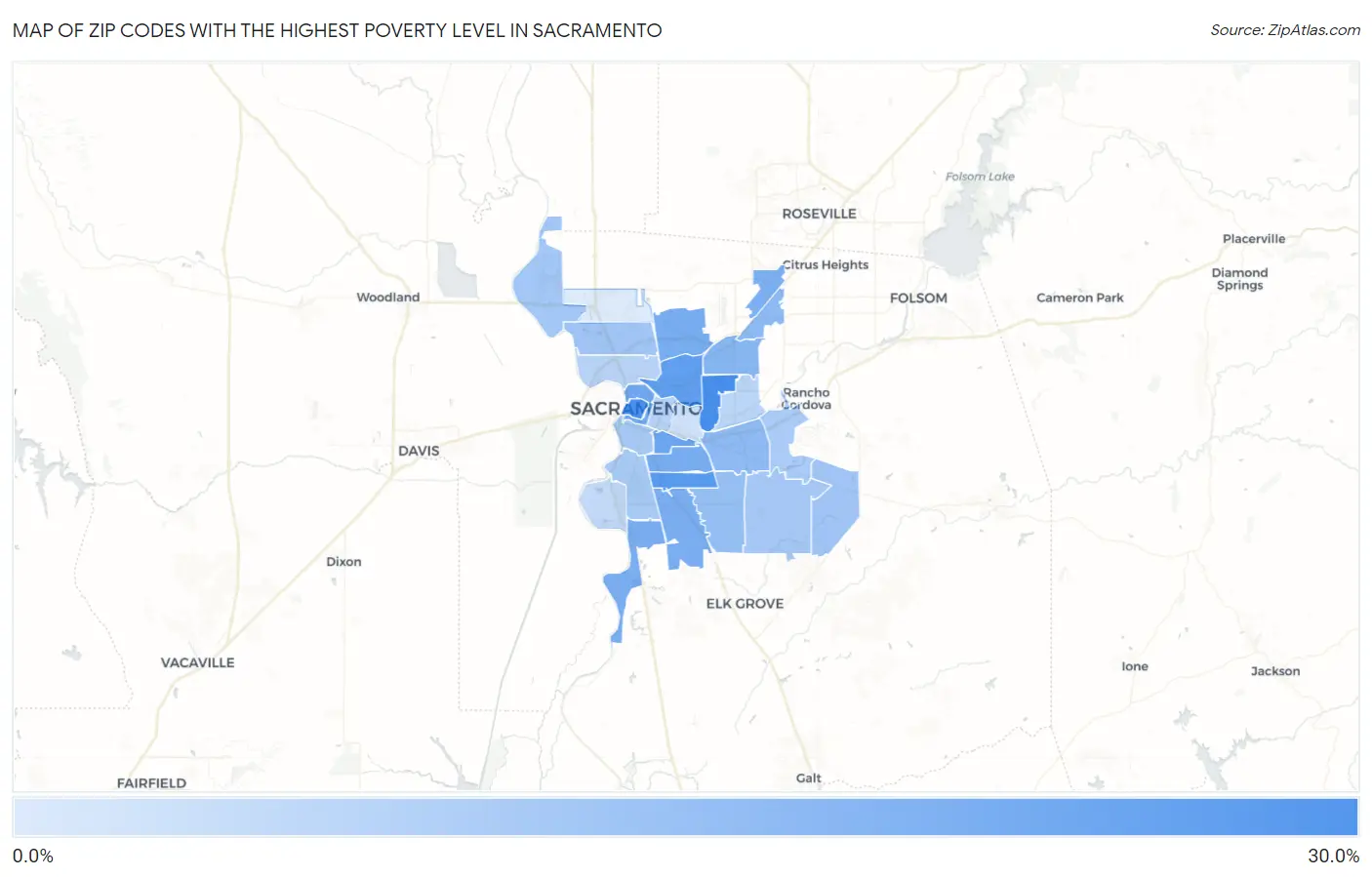 Zip Codes with the Highest Poverty Level in Sacramento Map