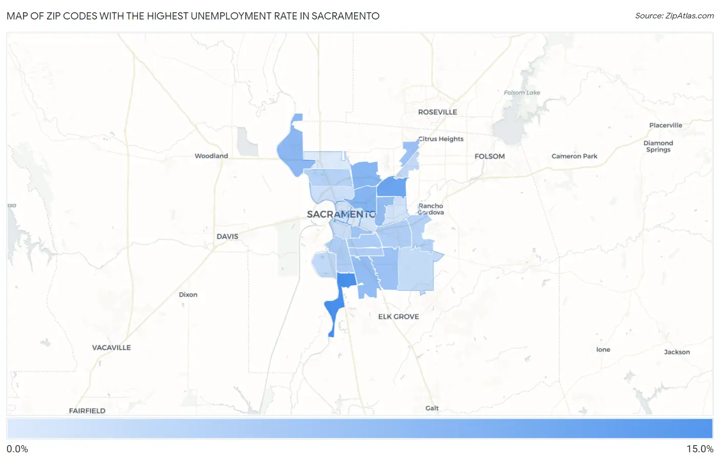 Zip Codes with the Highest Unemployment Rate in Sacramento Map