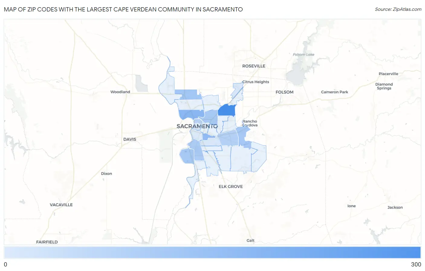 Zip Codes with the Largest Cape Verdean Community in Sacramento Map