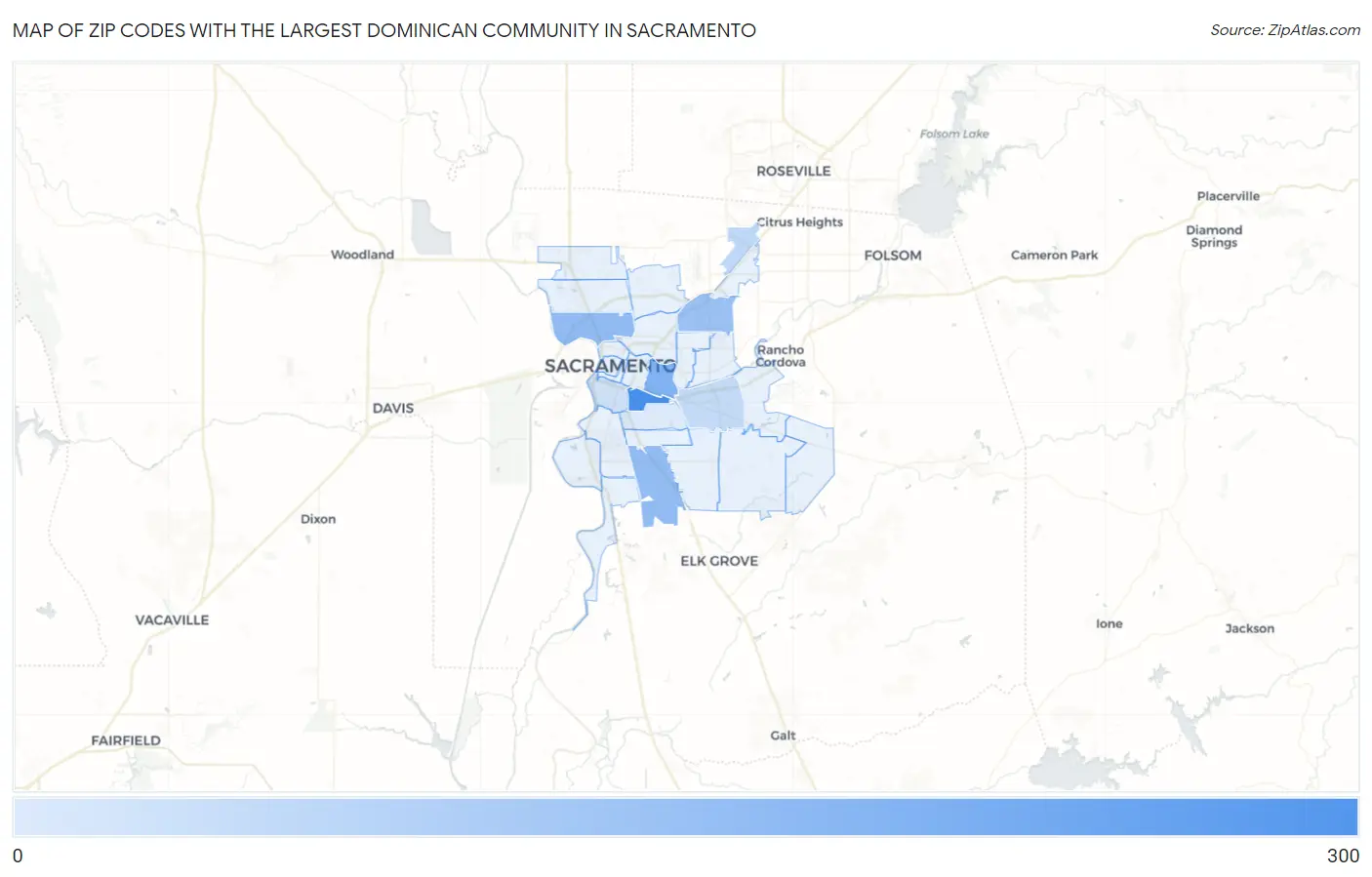 Zip Codes with the Largest Dominican Community in Sacramento Map