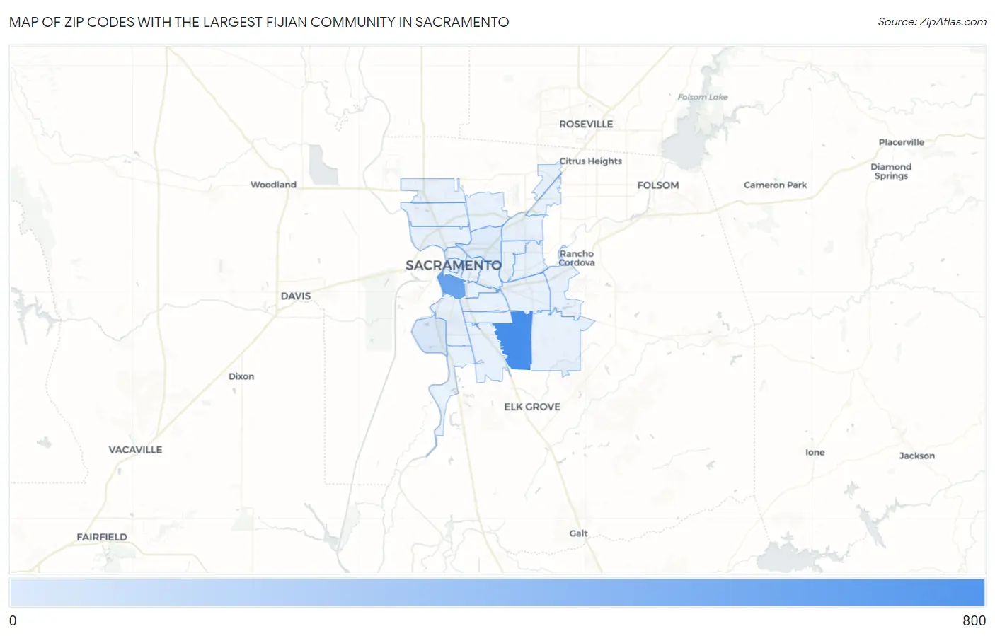 Zip Codes with the Largest Fijian Community in Sacramento Map