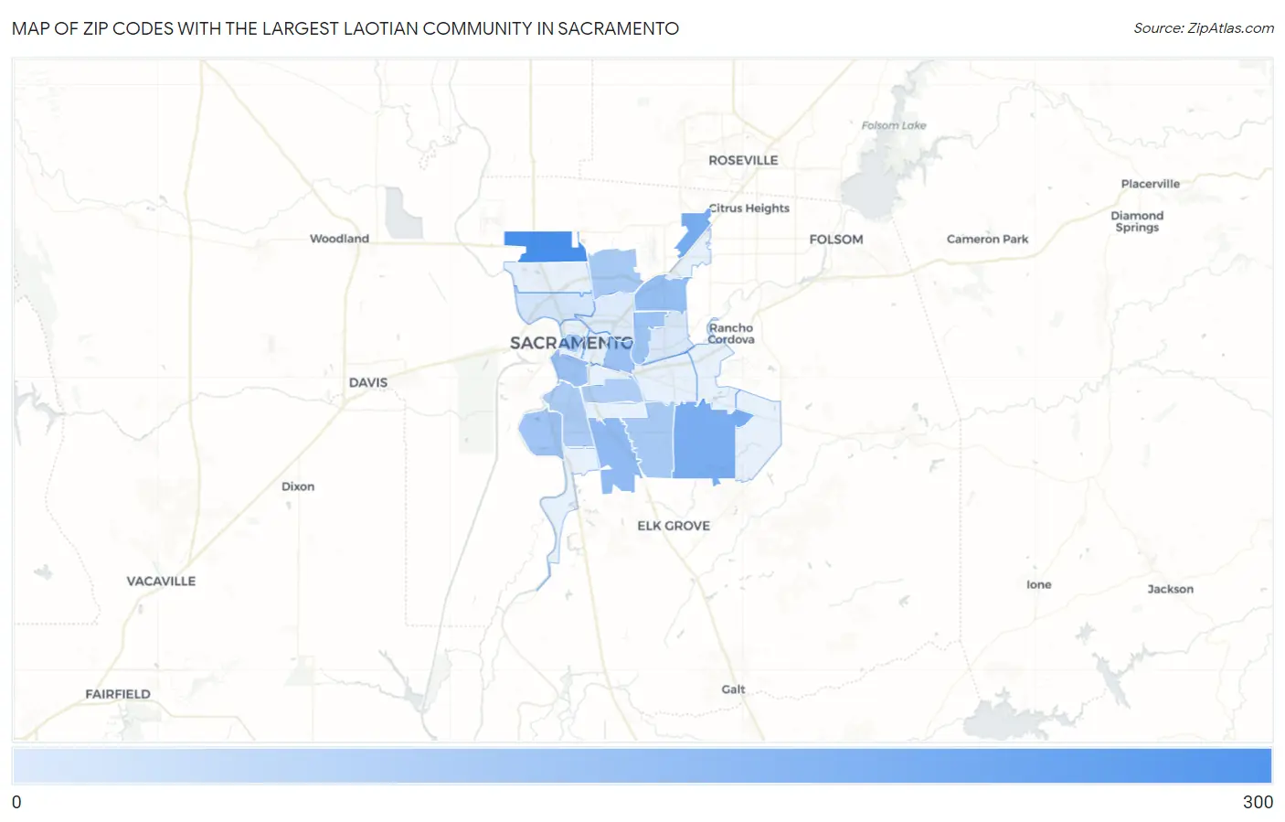 Zip Codes with the Largest Laotian Community in Sacramento Map