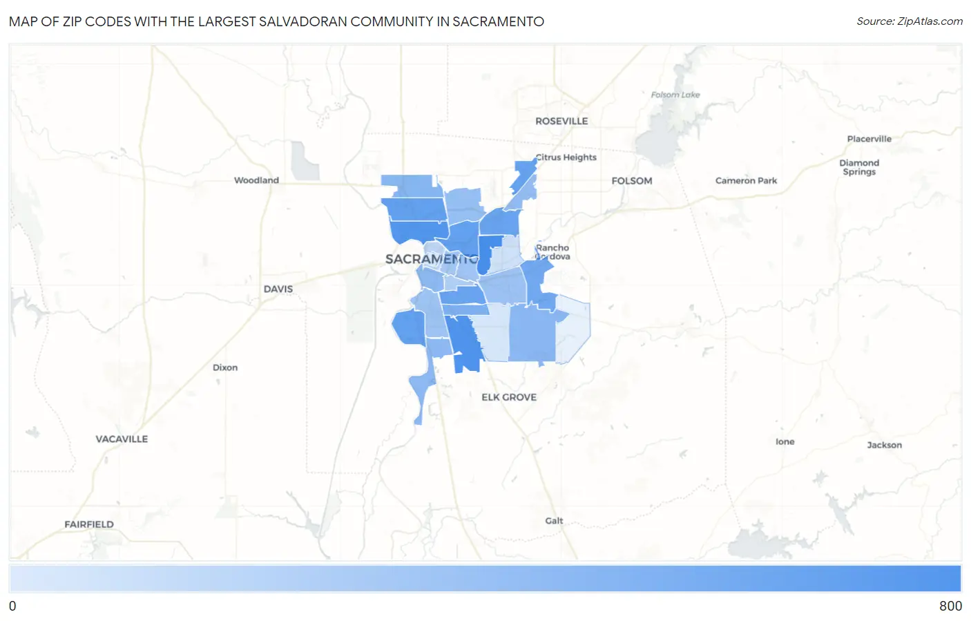 Zip Codes with the Largest Salvadoran Community in Sacramento Map