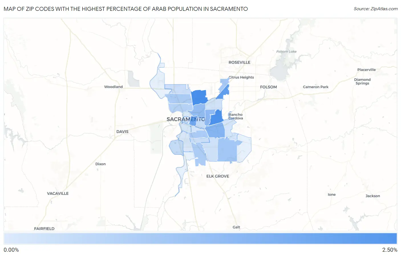 Zip Codes with the Highest Percentage of Arab Population in Sacramento Map