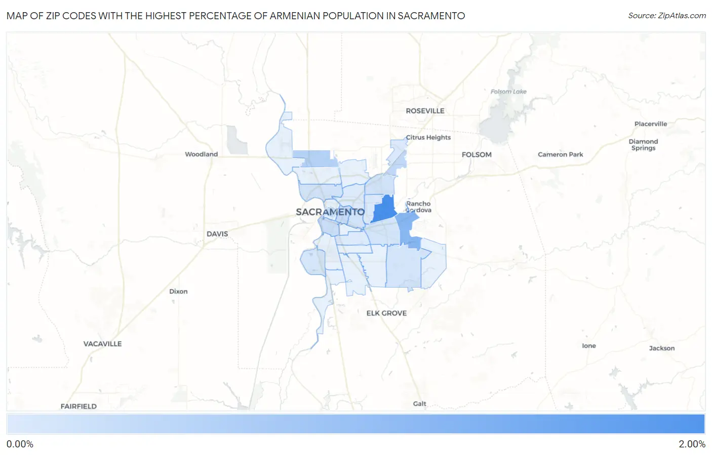 Zip Codes with the Highest Percentage of Armenian Population in Sacramento Map