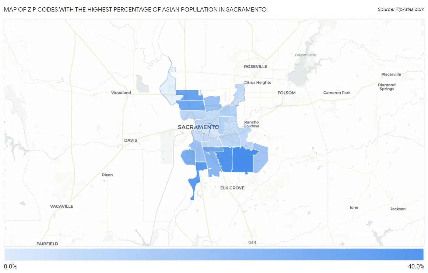 Zip Codes with the Highest Percentage of Asian Population in Sacramento Map