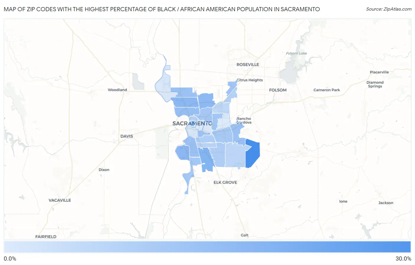 Zip Codes with the Highest Percentage of Black / African American Population in Sacramento Map