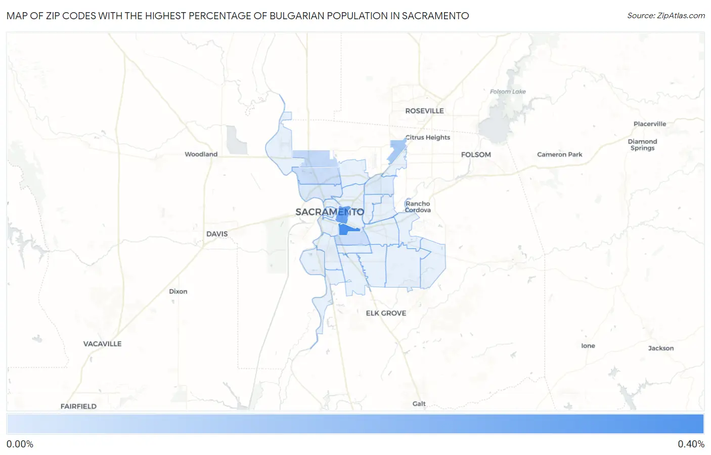Zip Codes with the Highest Percentage of Bulgarian Population in Sacramento Map