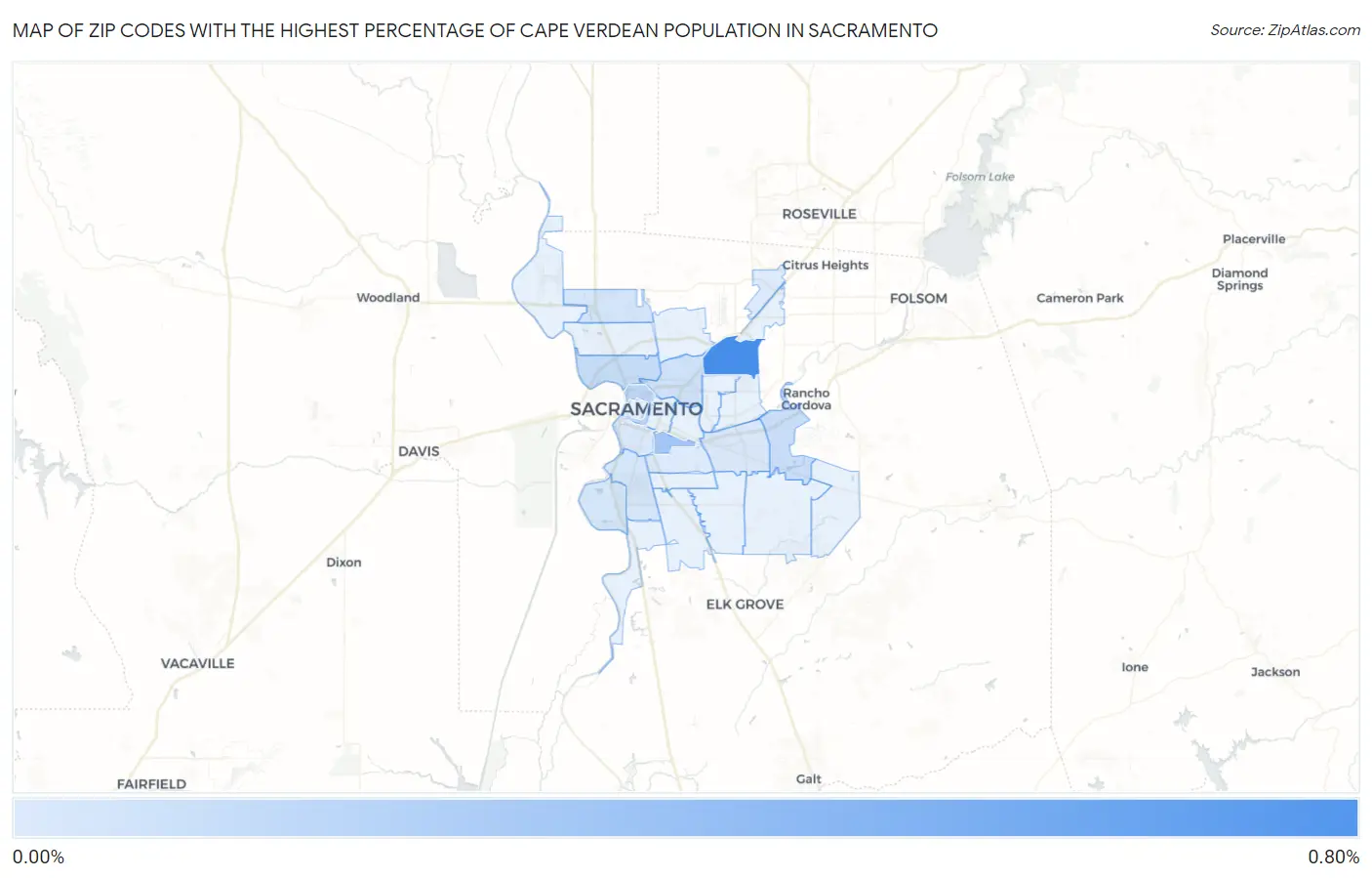 Zip Codes with the Highest Percentage of Cape Verdean Population in Sacramento Map