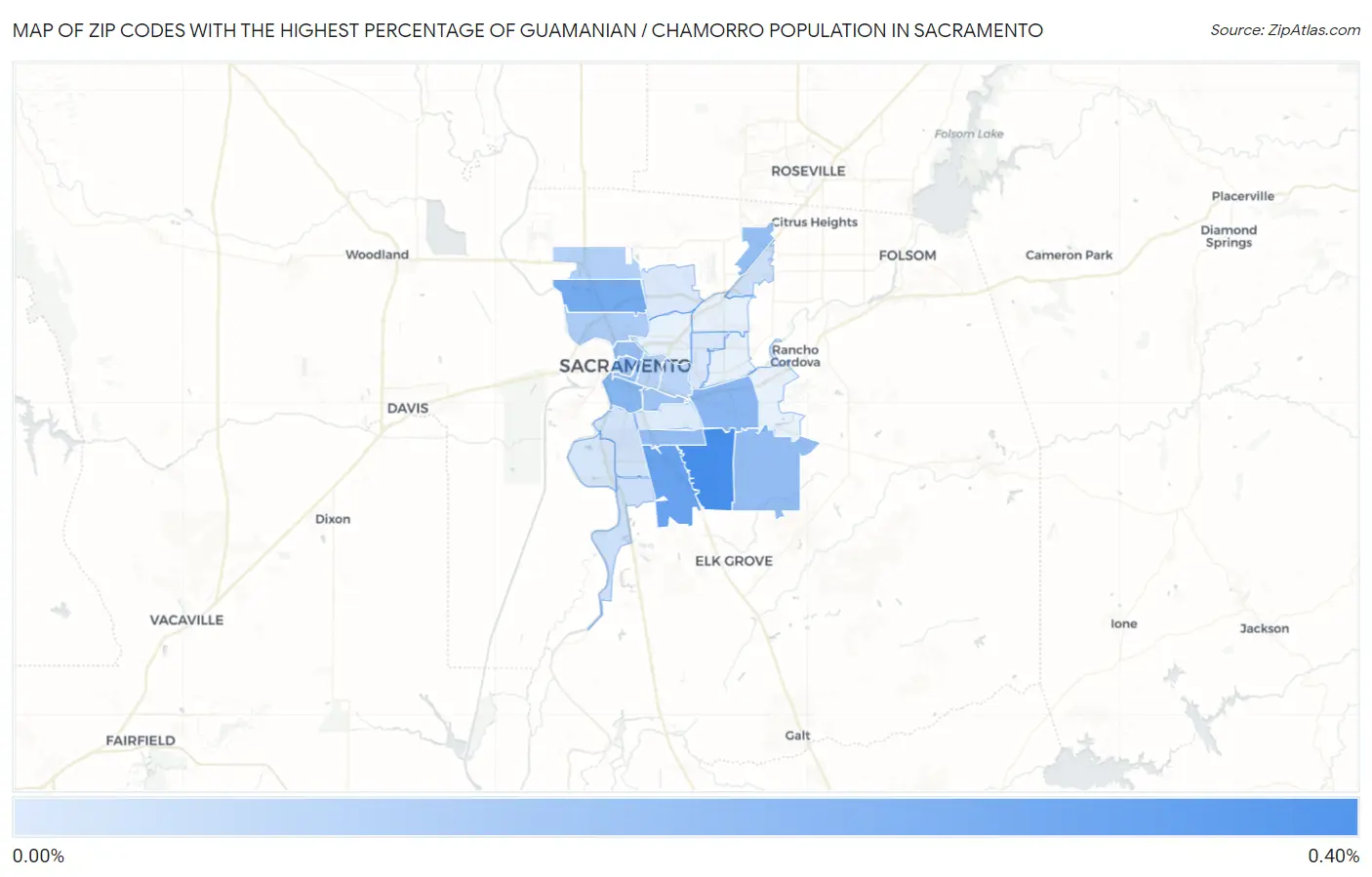 Zip Codes with the Highest Percentage of Guamanian / Chamorro Population in Sacramento Map