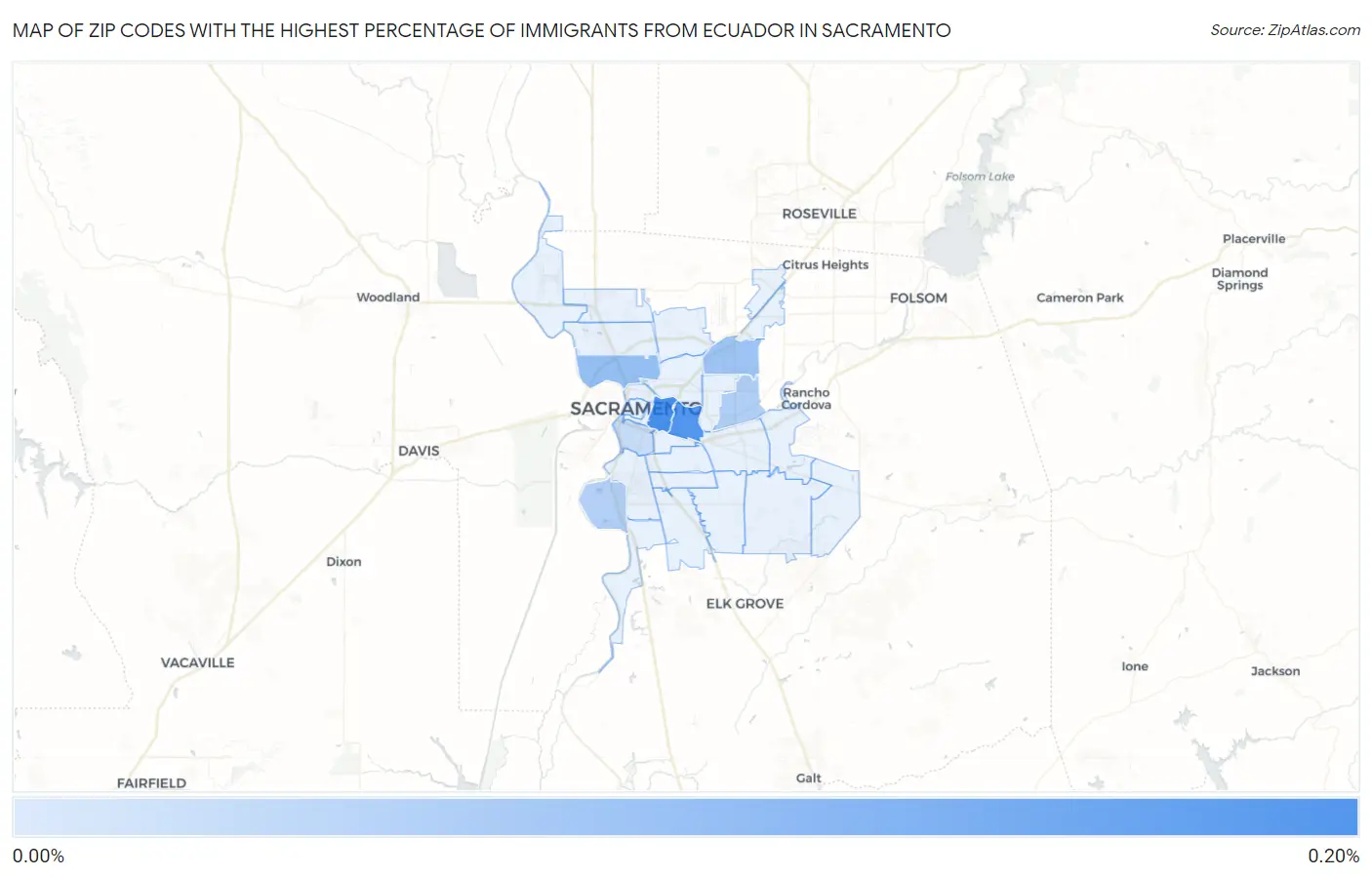 Zip Codes with the Highest Percentage of Immigrants from Ecuador in Sacramento Map