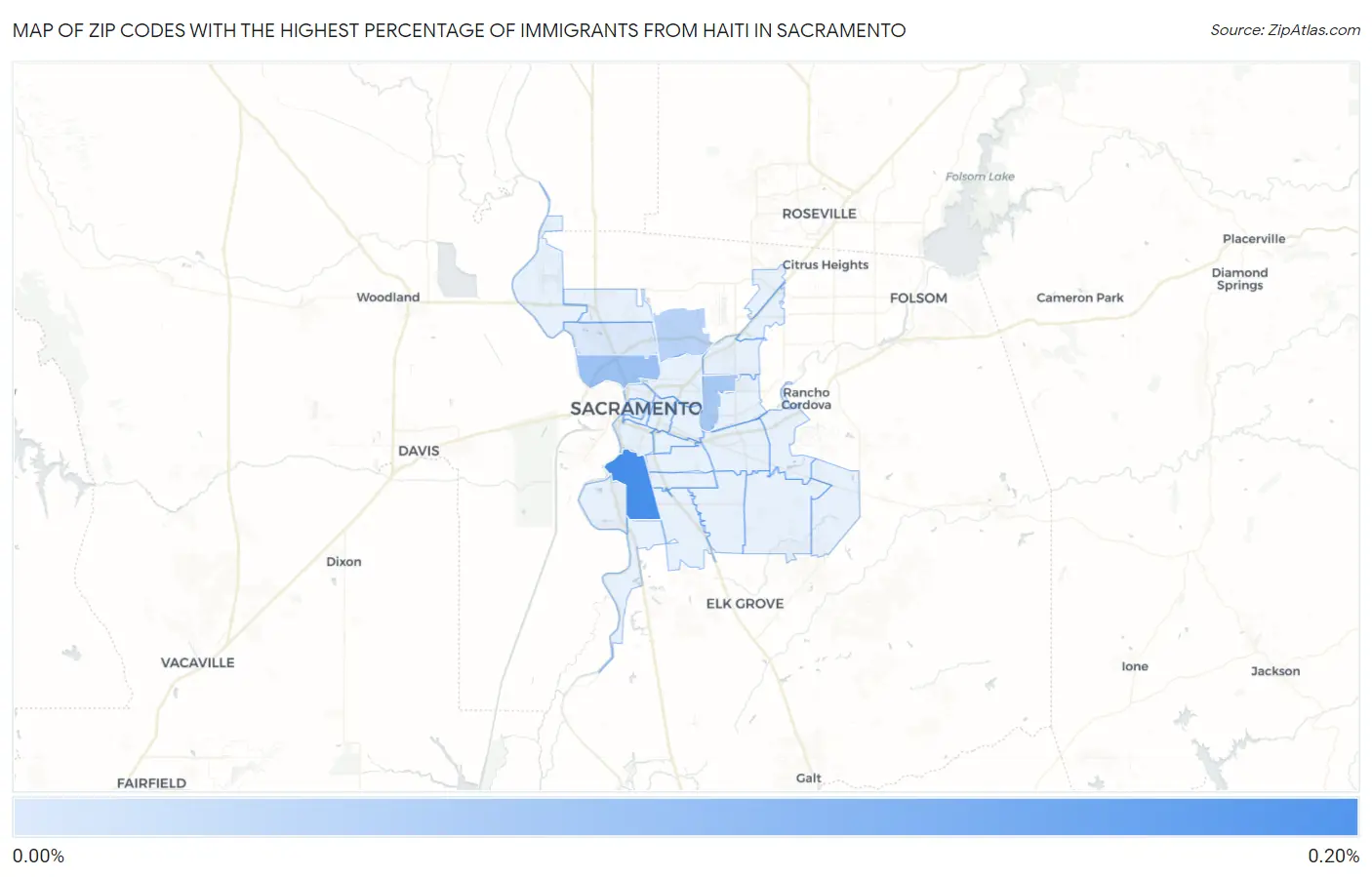 Zip Codes with the Highest Percentage of Immigrants from Haiti in Sacramento Map