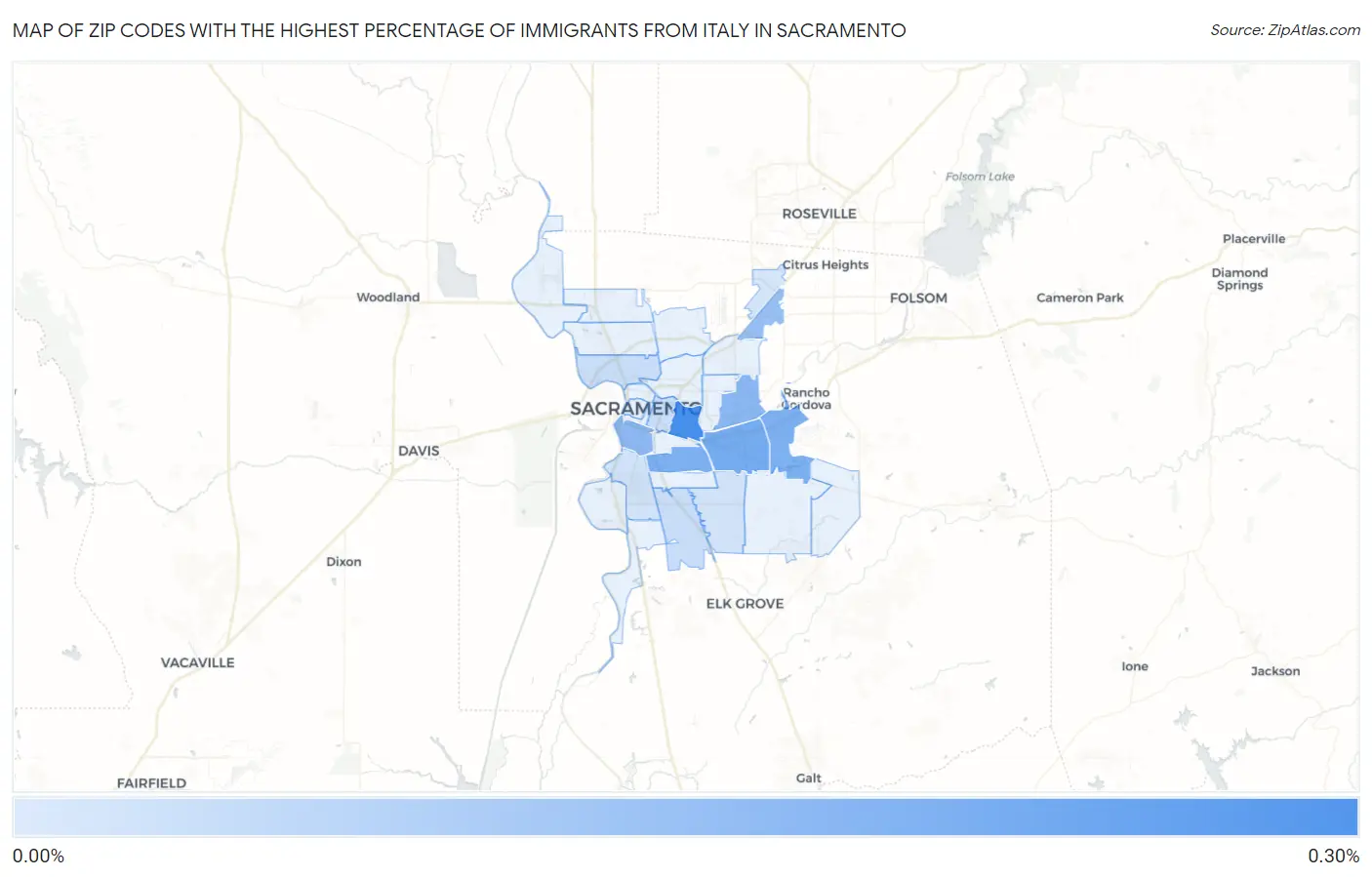 Zip Codes with the Highest Percentage of Immigrants from Italy in Sacramento Map