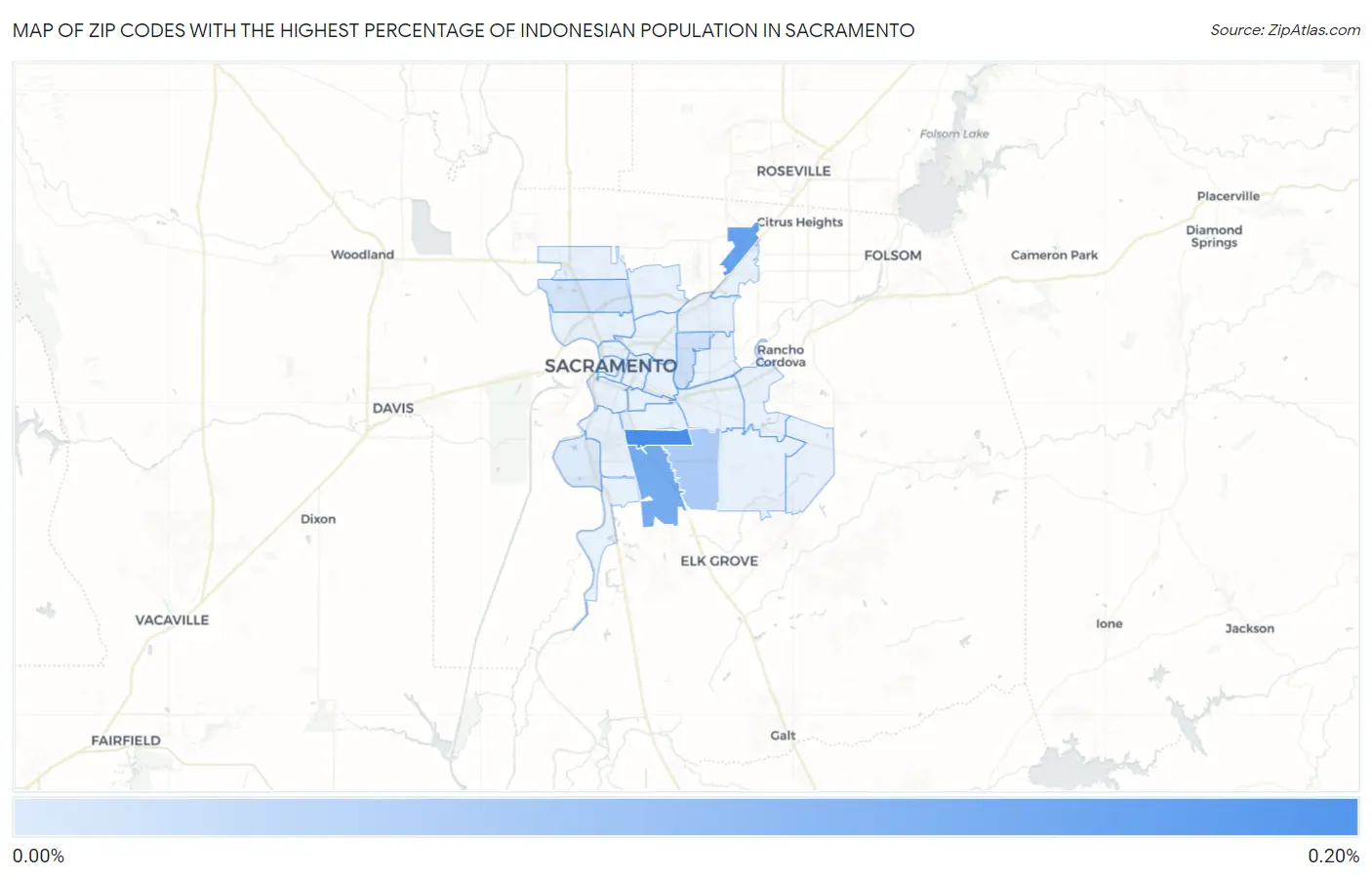 Zip Codes with the Highest Percentage of Indonesian Population in Sacramento Map