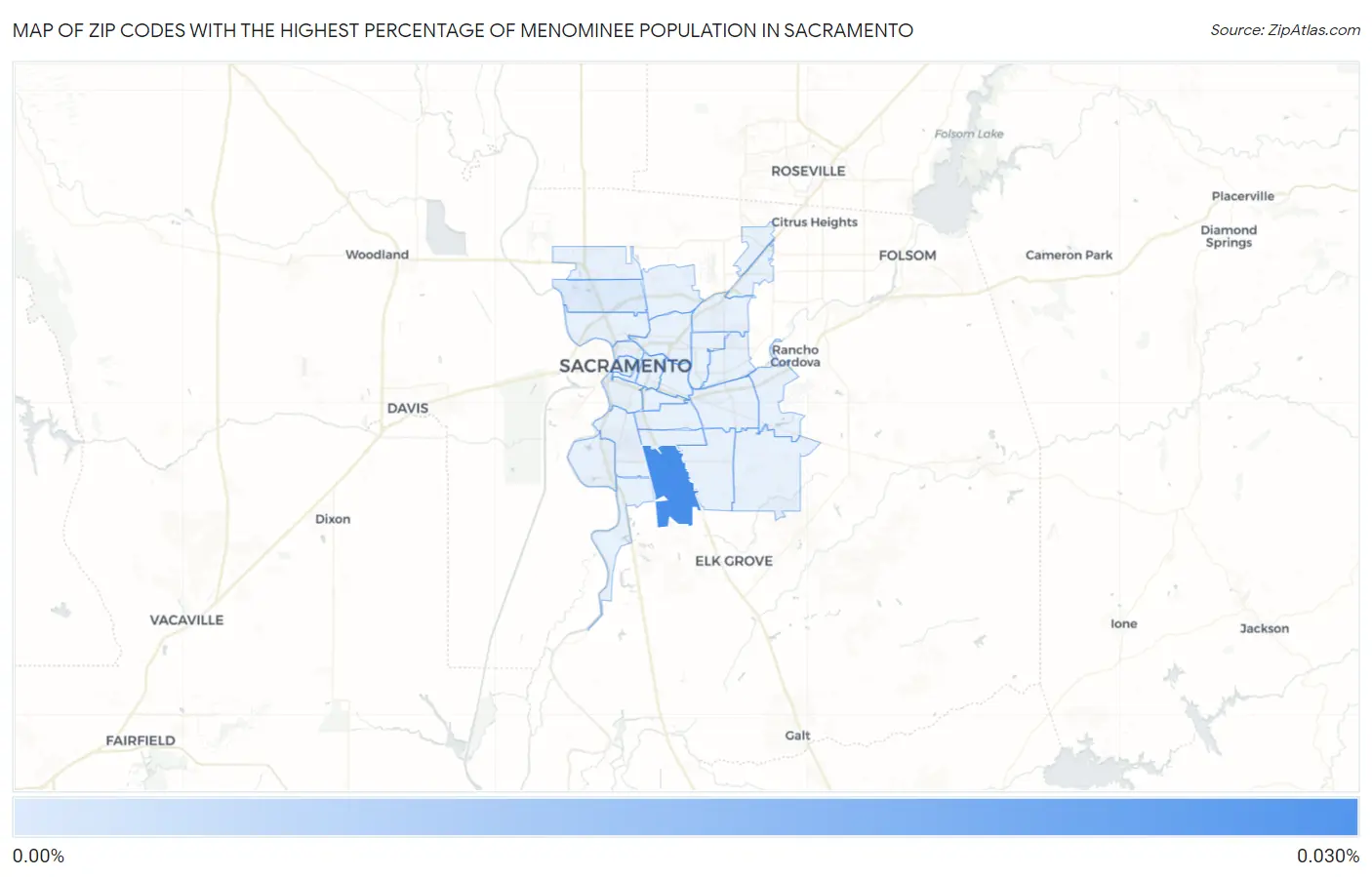 Zip Codes with the Highest Percentage of Menominee Population in Sacramento Map